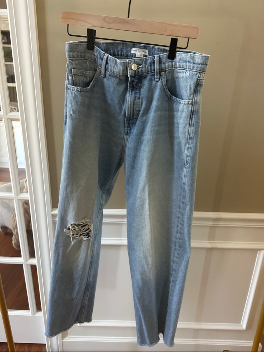 Good American Light Blue Distressed Straight-Leg Jeans sz 27